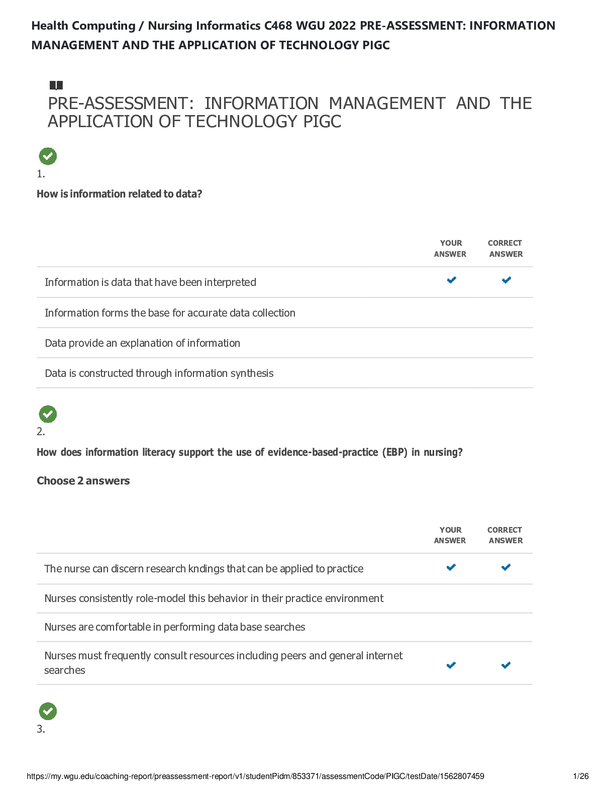 Preview image for WGU C468\WGU C468 Health Computing / Nursing Informatics 2022 PRE-ASSESSMENT: INFORMATION MANAGEMENT AND THE APPLICATION OF TECHNOLOGY PIGC